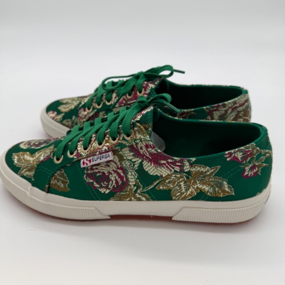 Superga Women’s 11 Green Red Fuchsia  Gold Floral Brocade Sneakers NWOT - Picture 5 of 14